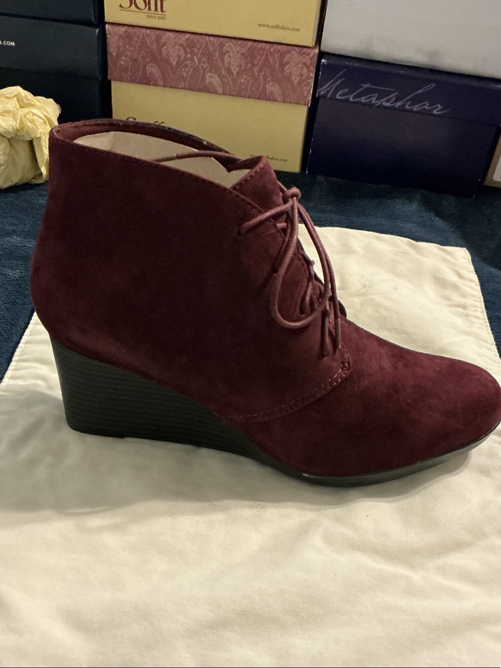 Clarks Wine Lace-Up Wedge Ankle Boot